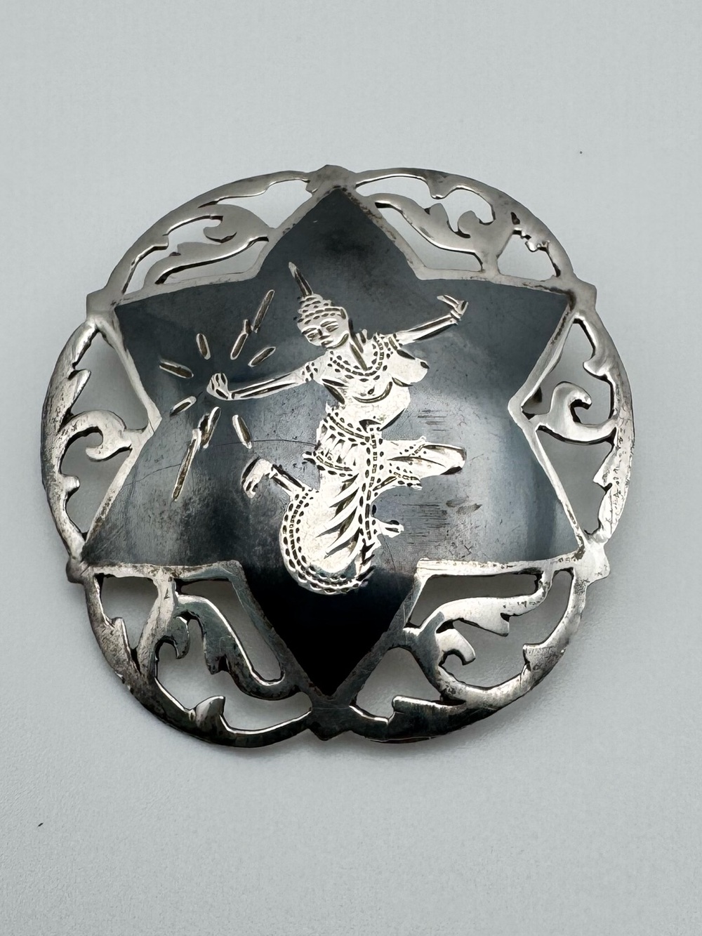 Vintage Sterling Silver 925 Siam Niello Brooch